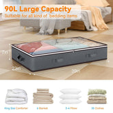 4 Pack 90L Under Bed Storage Bags with Reinforced Handles, Visible Underbed Storage, Toy Organizers and Wrapping Paper Storage Bags, Breathable Non-woven Closet Storage for Blanket, Comforter, Bedding